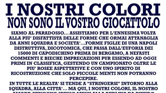 “giu-le-mani-dal-napoli”,-il-volantino-di-curva-a-e-b-contro-disfattismo-e-tifo-occasionale